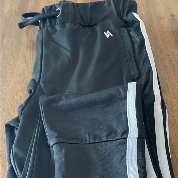 Pants - Black womans Active Jogger Pants with White Stripe